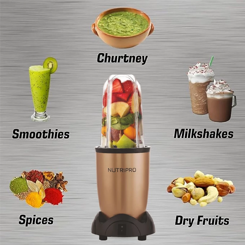 NutriPro Juicer Mixer Grinder - Smoothie Maker 500 Watts Gold, 2 Jars-3.webp